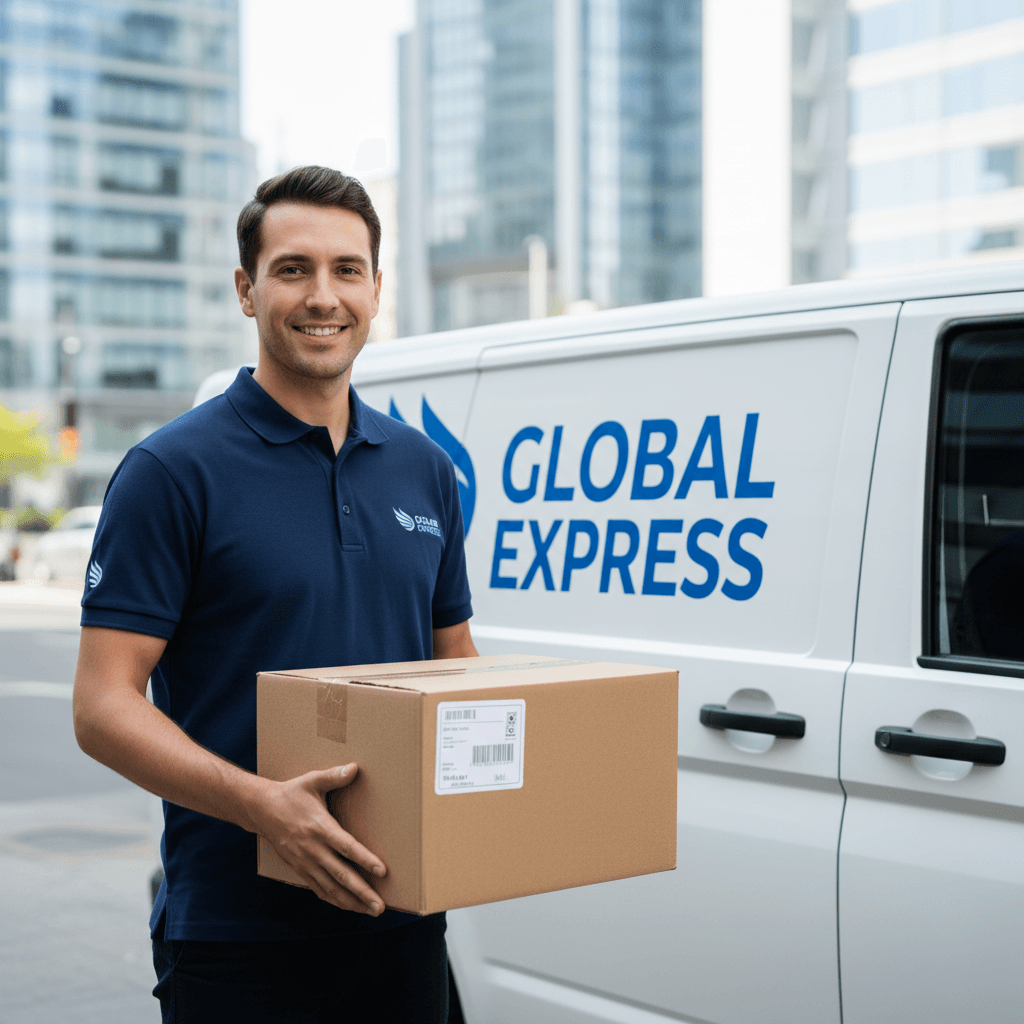 Courier delivery professional with tracked package