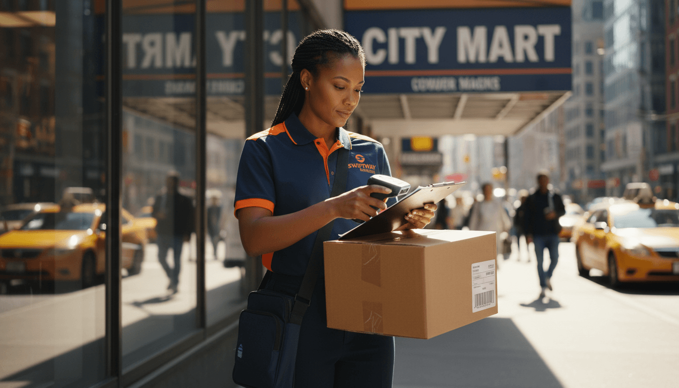 ECCO delivery professional completing tracked package delivery