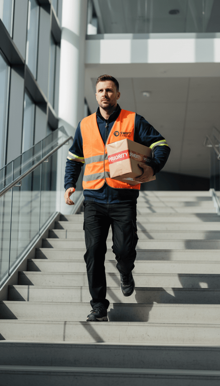 ECCO WORLD courier professional delivering package